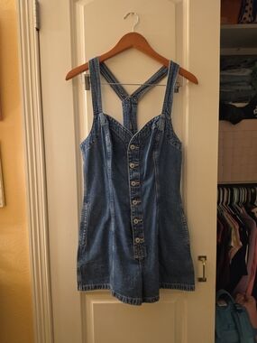 American Eagle Outfitters Blue Denim Button-Front Romper